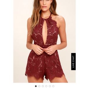 EMERGENT BLOOMS BURGUNDY LACE ROMPER from Lulus